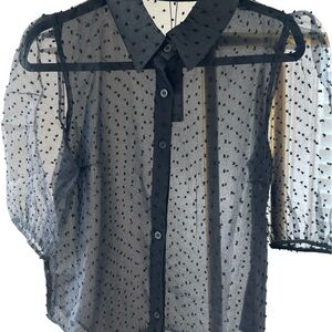 NEW Elegant Black Sheer Polka Dot Women's Shirt size medium designed by Reveuse